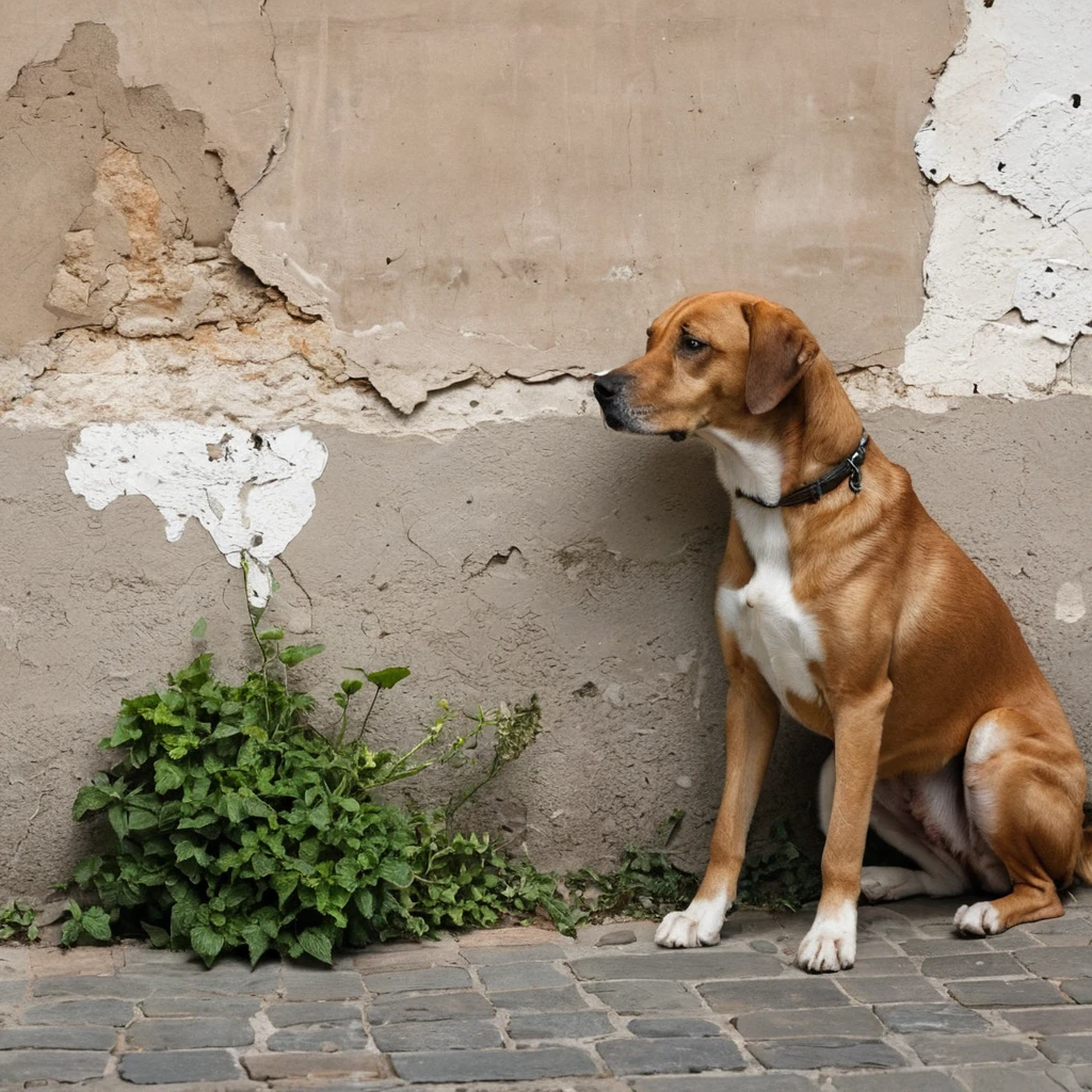 Cane smarrito davanti ad un muro